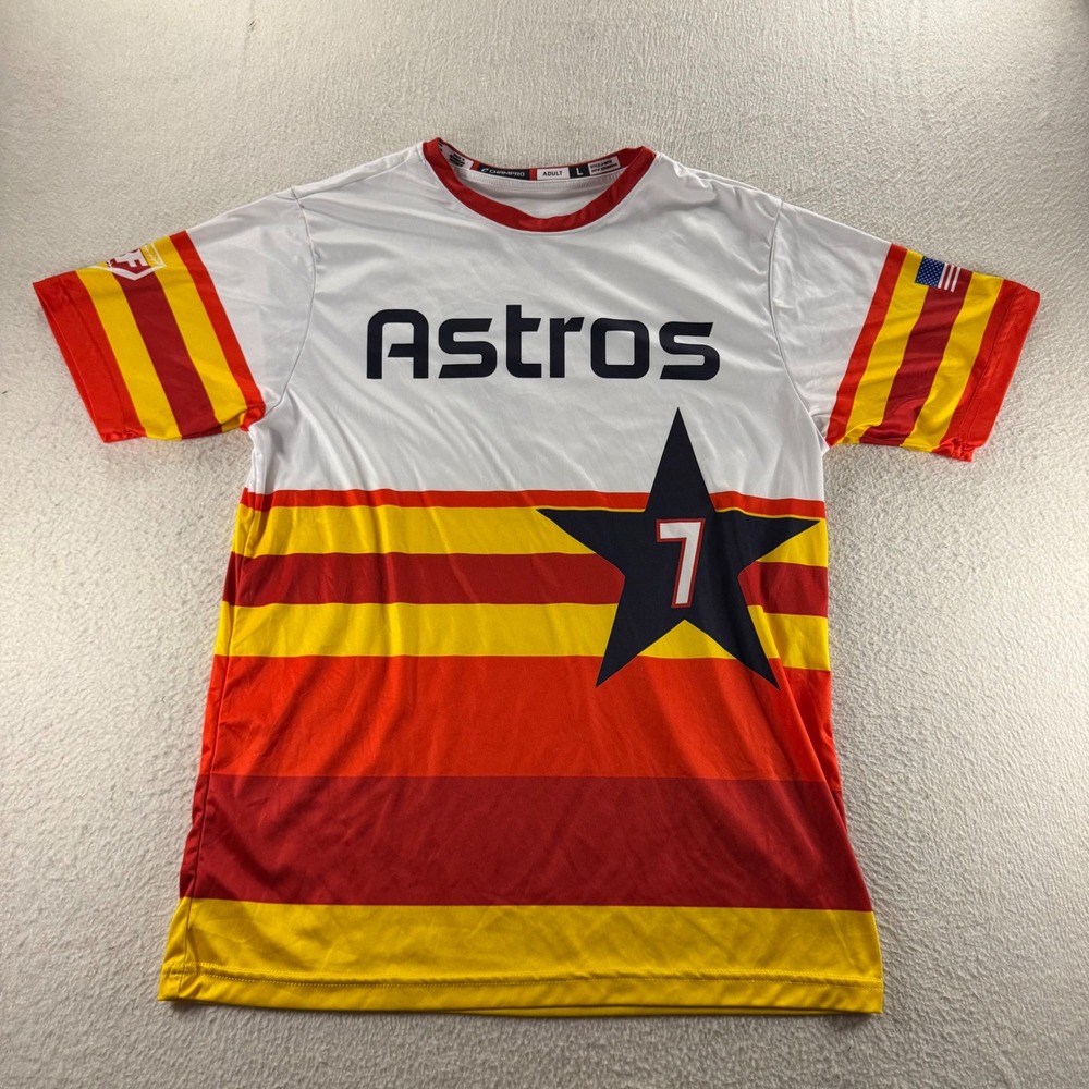 Houston Astros Baseball Jersey Adult L White Red Yellow Star Number 7 Hill‎ MLB